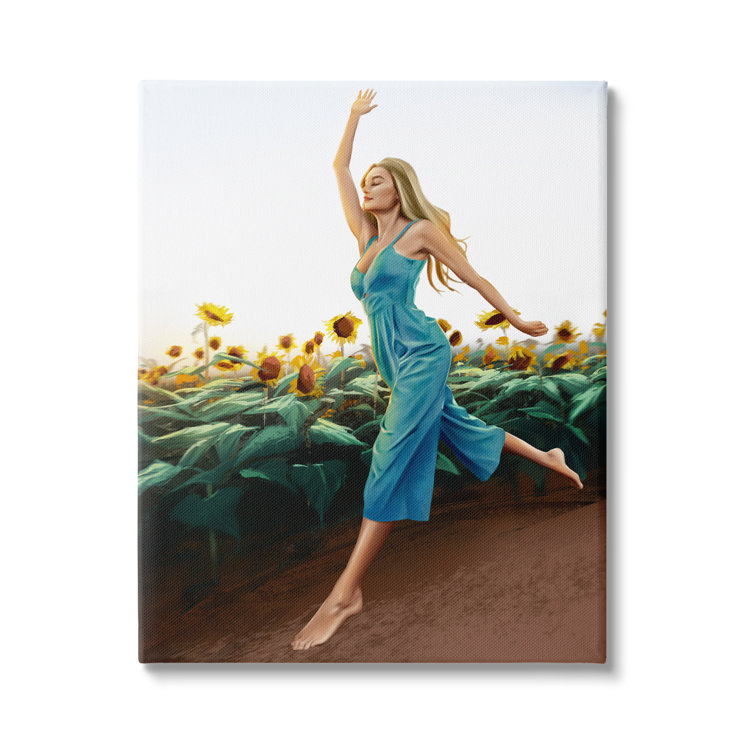 Stupell Industries Woman Running Through Rural Sunflower Meadow